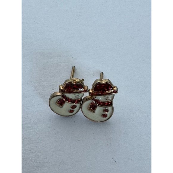 Christmas Snowman Earrings and Brooch Pin Set Red Sparkle Glitter Scarf Holidays - Picture 6 of 12